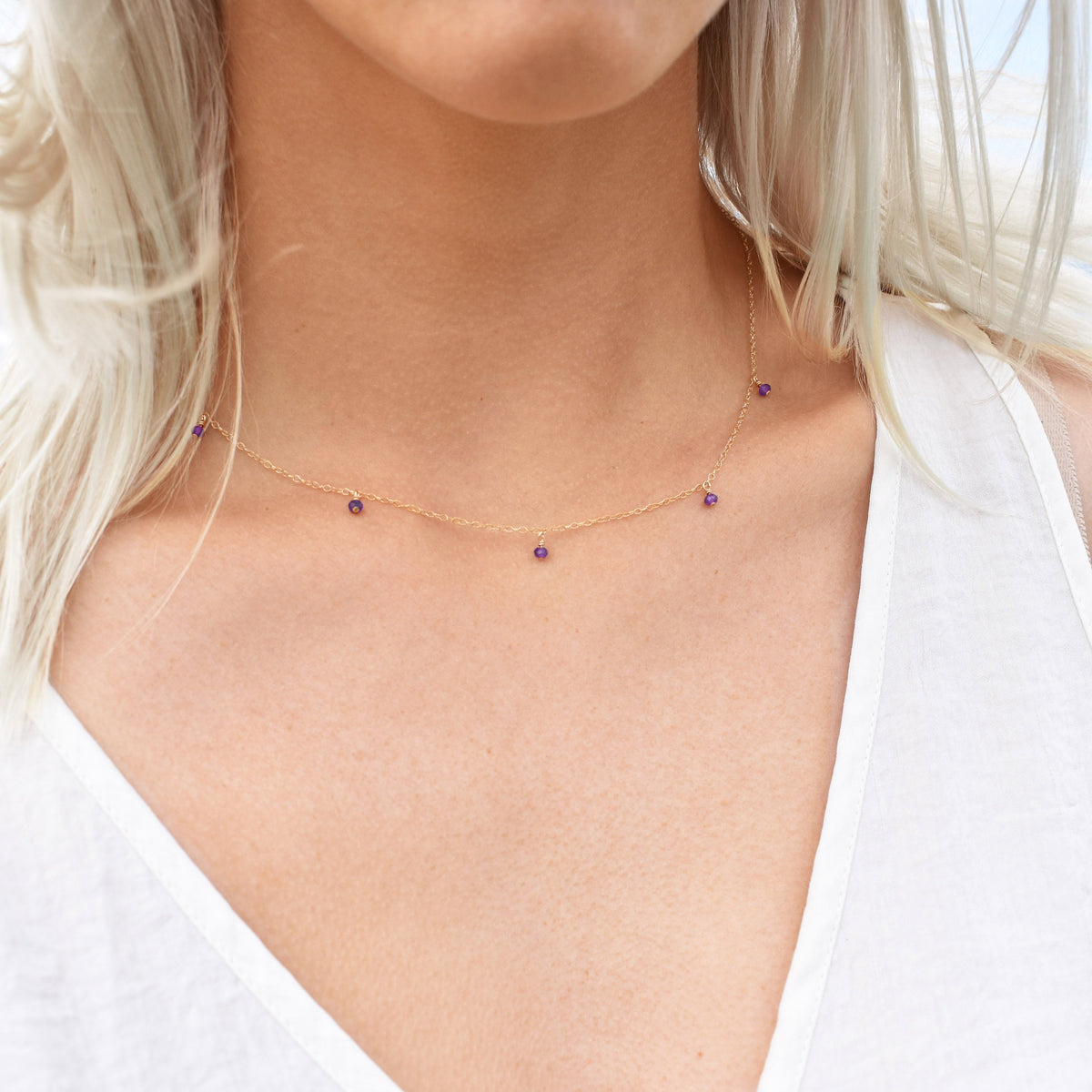 Amethyst Dewdrop Necklace, February Birthstone, Dainty Purple Crystal Jewelry