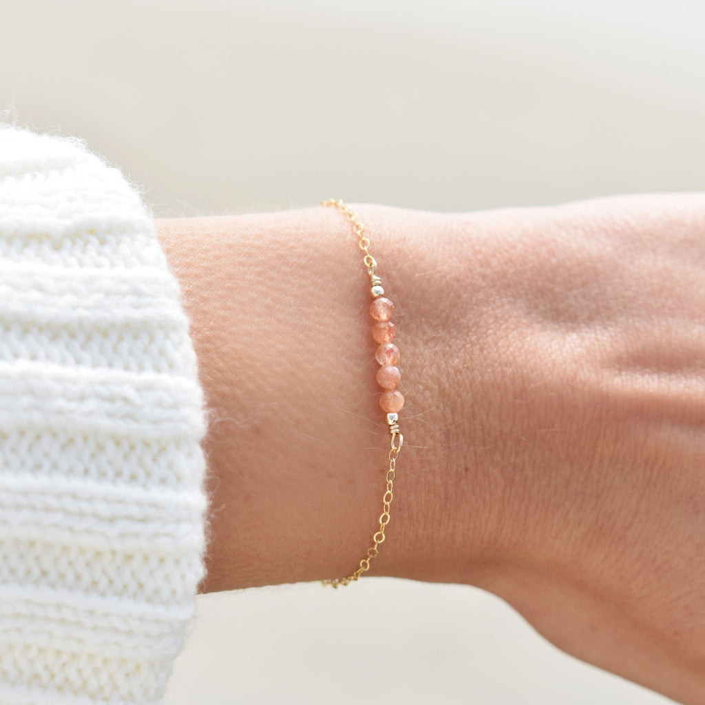 Elegant Sunstone Bracelet • Dainty Crystal / Gemstone Bracelet • Minimalist Boho Jewelry • Mother's Day Gift