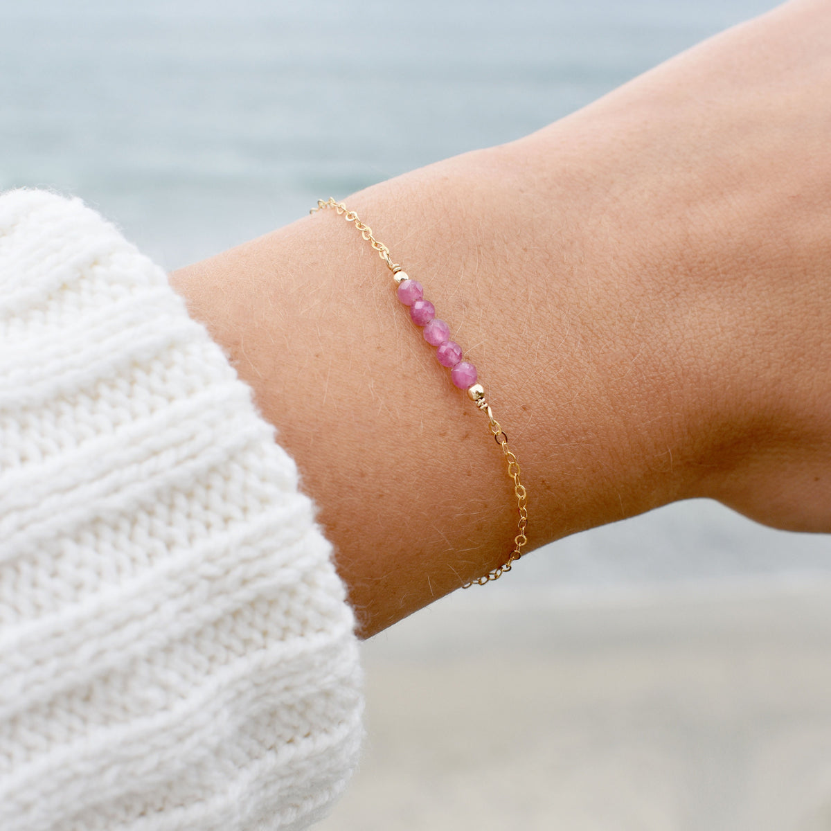 Pink Tourmaline Bracelet • October Birthstone • Handmade Dainty and Minimal Jewelry for Her • Mother's Day Gift • Pink Crystal Jewelry