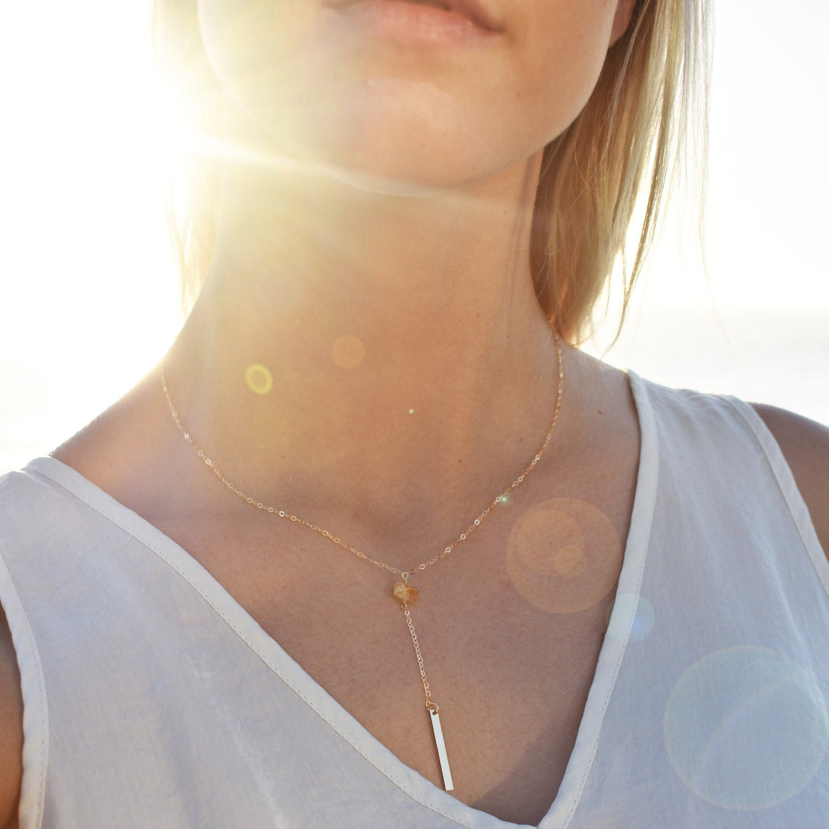 Custom Gemstone Lariat Necklace, Birthstone Drop Necklace, Minimalist Y Necklace, Dainty Gemstone Necklace, Sterling Silver Necklace