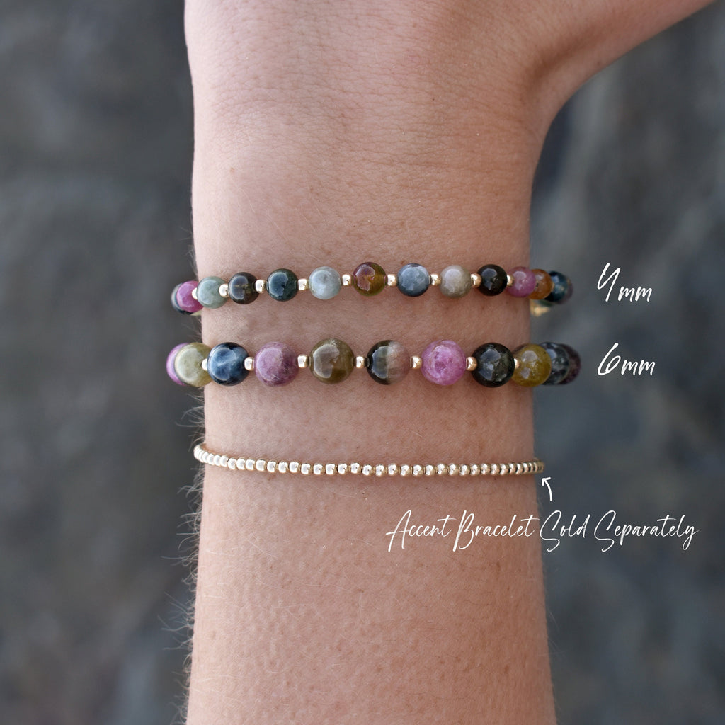 Tourmaline Gemstone Bracelet • October Birthstone Jewelry for Women • Adjustable Length • Watermelon Tourmaline • Multi Tourmaline