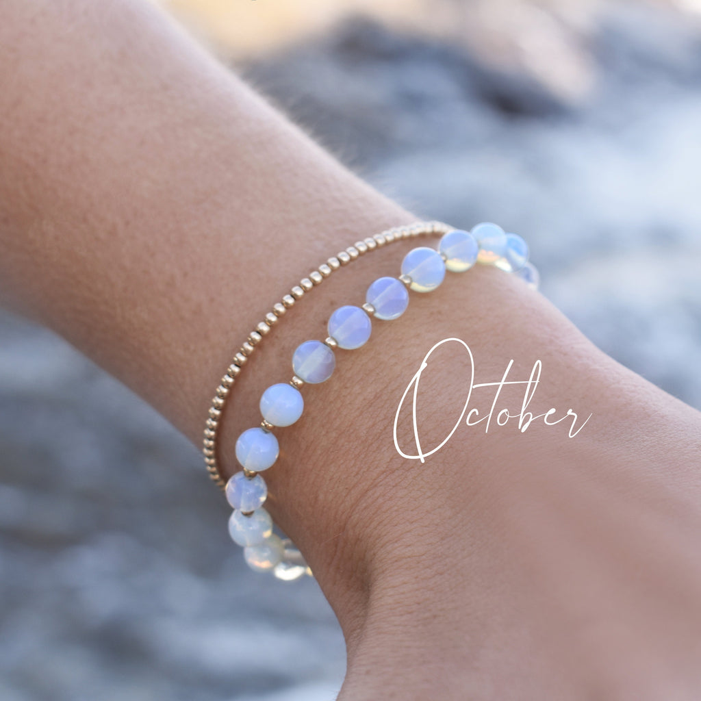 Opalite Bracelet • October Birthstone Jewelry for Women • Gift for Libra or Scorpio • Minimalist Boho Jewelry • Smooth Opal Stone