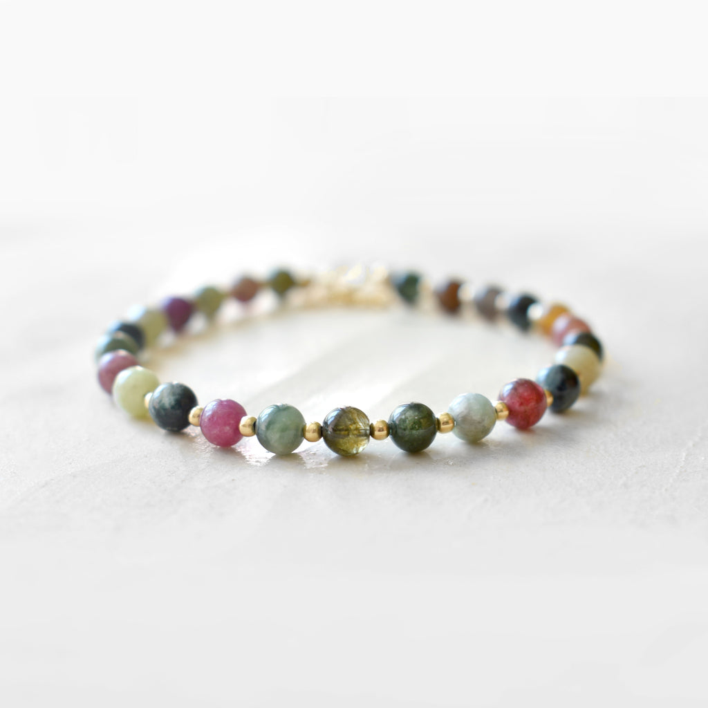 Tourmaline Gemstone Bracelet • October Birthstone Jewelry for Women • Adjustable Length • Watermelon Tourmaline • Multi Tourmaline