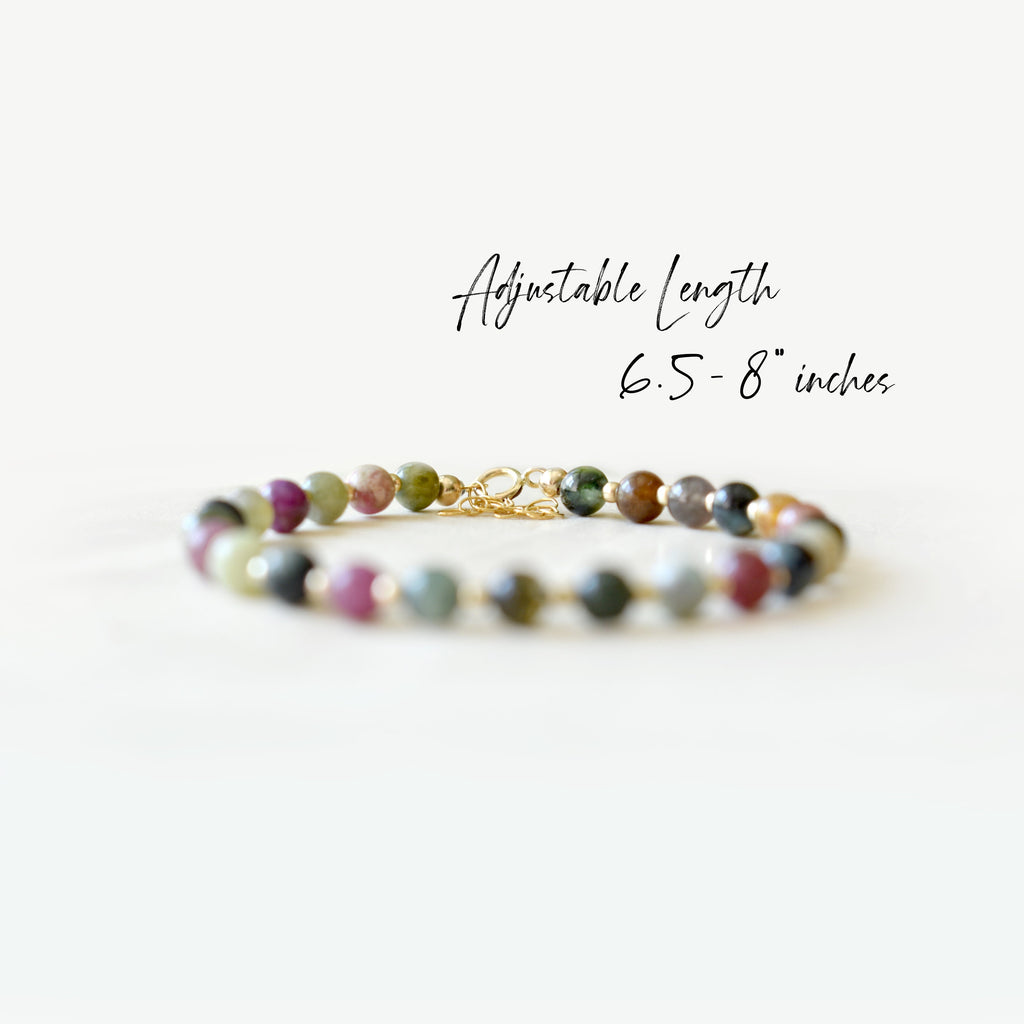 Tourmaline Gemstone Bracelet • October Birthstone Jewelry for Women • Adjustable Length • Watermelon Tourmaline • Multi Tourmaline