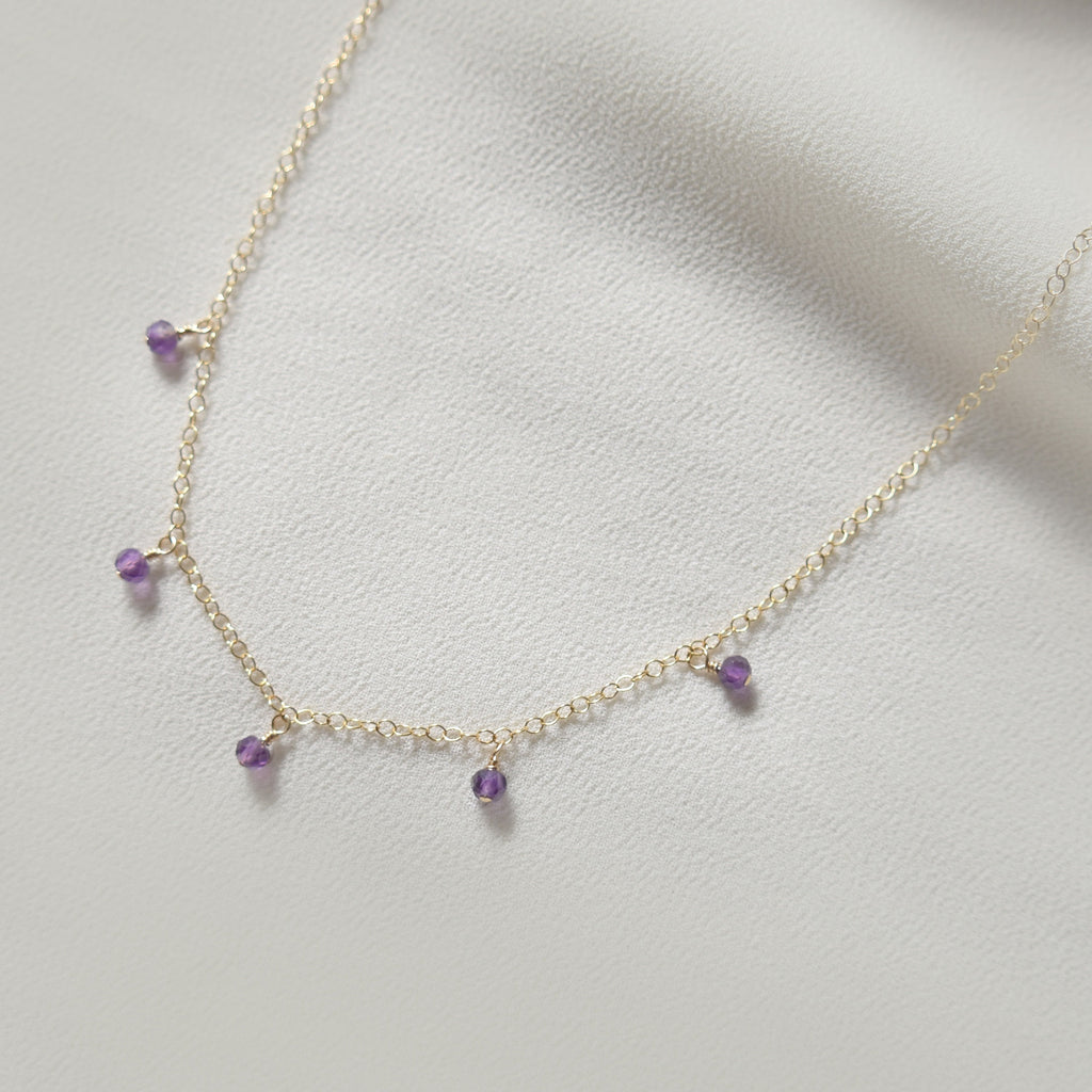 Amethyst Dewdrop Necklace, February Birthstone, Dainty Purple Crystal Jewelry