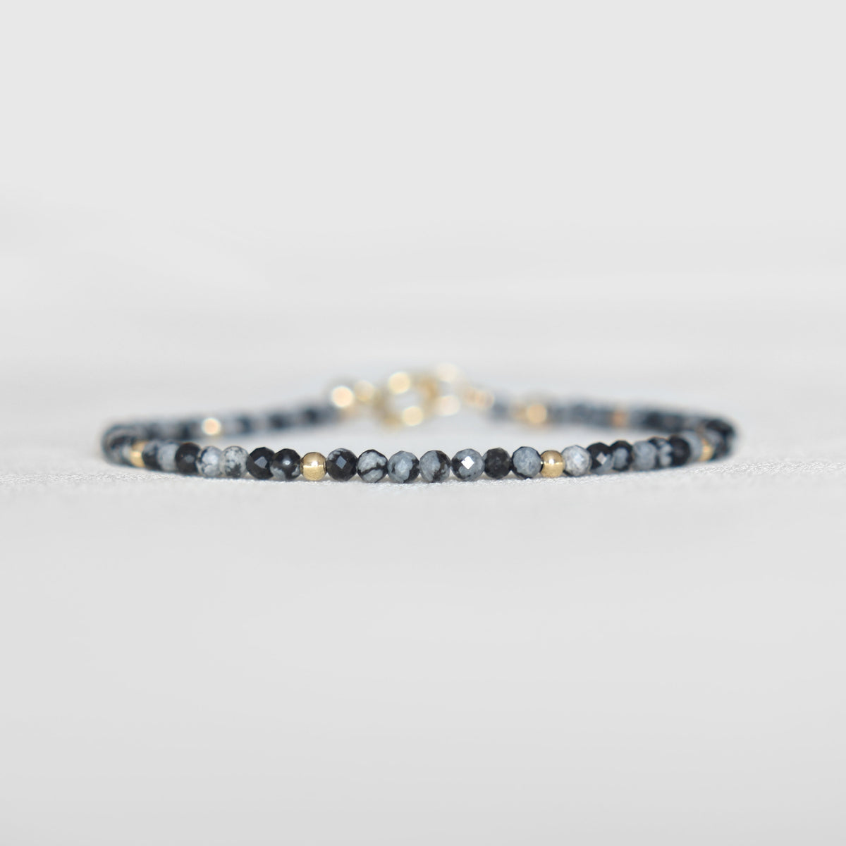 Dainty Snowflake Obsidian Gemstone Bracelet • Genuine Crystal Jewelry • Dainty & Delicate