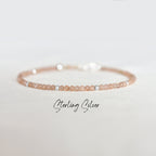 Dainty Sunstone Gemstone Bracelet • Leo Bracelet • Genuine Crystal Jewelry • Dainty & Delicate Stacking Bracelet for Women