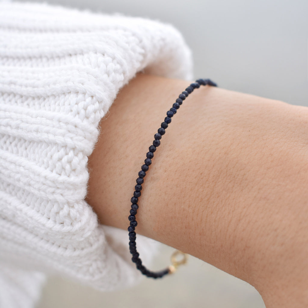 Dainty Blue Goldstone Gemstone Bracelet • Fire Sign Bracelet • Jewelry for Aries • Genuine Crystal Jewelry • Dainty & Delicate