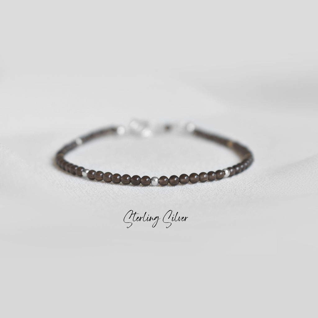 Dainty Smoky Quartz Gemstone Bracelet • Stability • Grounding • Personal Growth • Genuine Crystal Jewelry • Dainty & Delicate
