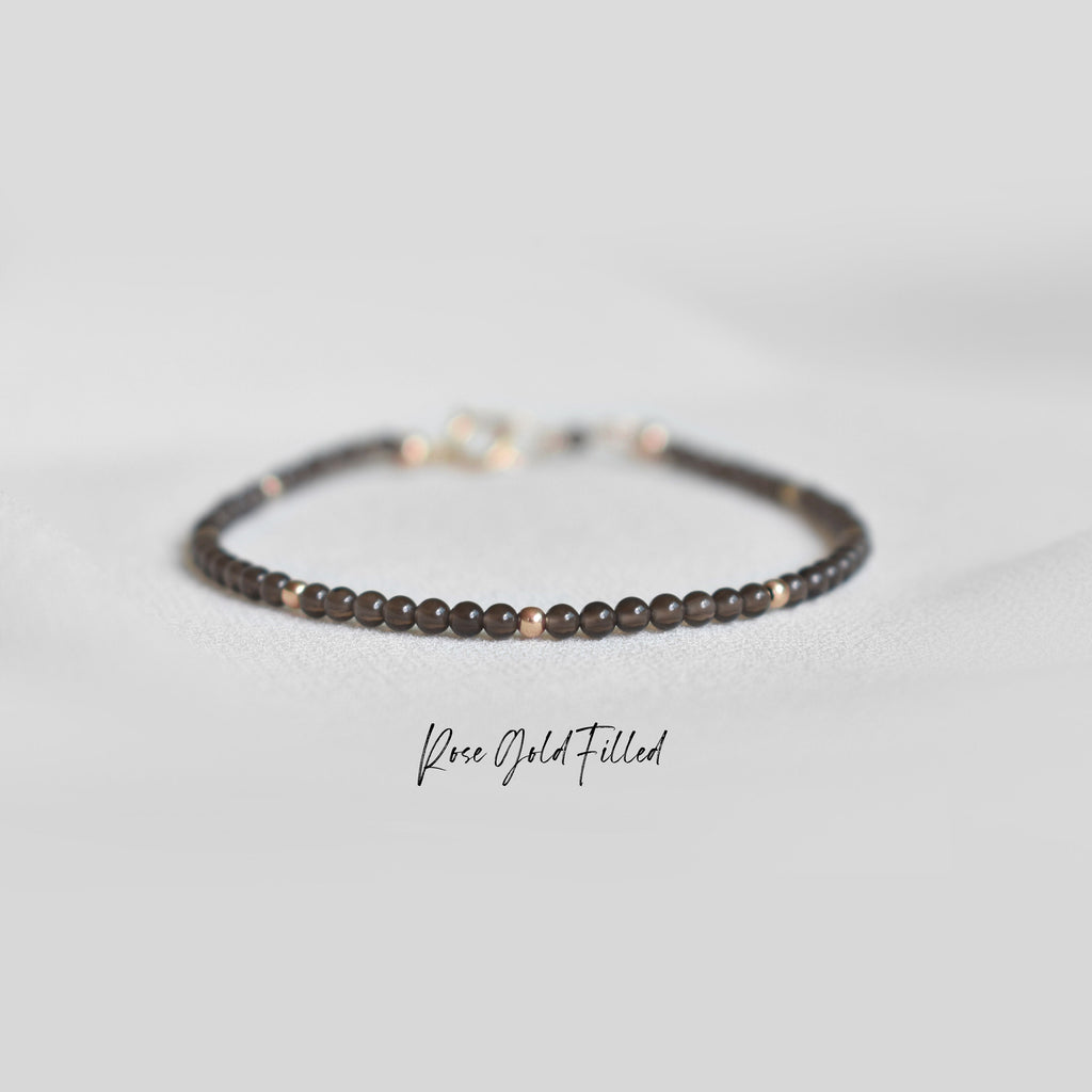 Dainty Smoky Quartz Gemstone Bracelet • Stability • Grounding • Personal Growth • Genuine Crystal Jewelry • Dainty & Delicate