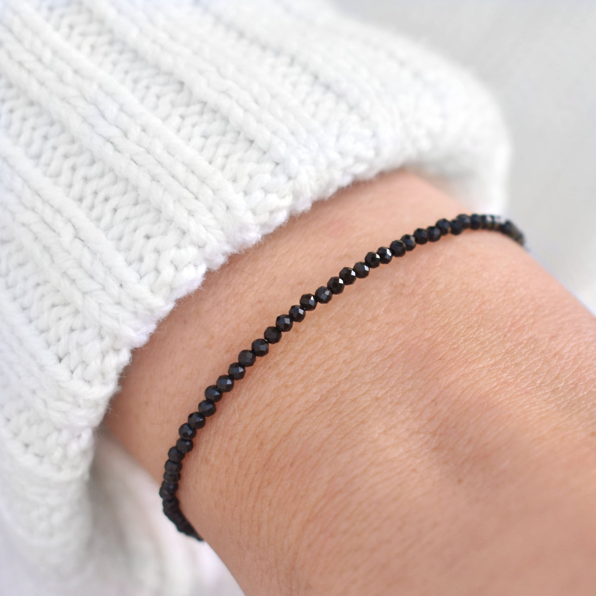 Dainty Black Tourmaline Gemstone Bracelet • Grounding, Protection, Balance • Healing Crystal • Handmade Jewelry for Women • Custom Length