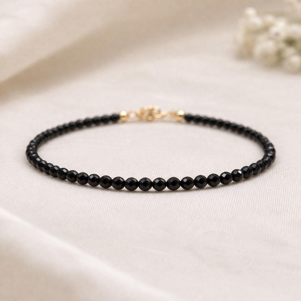 Dainty Black Tourmaline Gemstone Bracelet • Grounding, Protection, Balance • Healing Crystal • Handmade Jewelry for Women • Custom Length