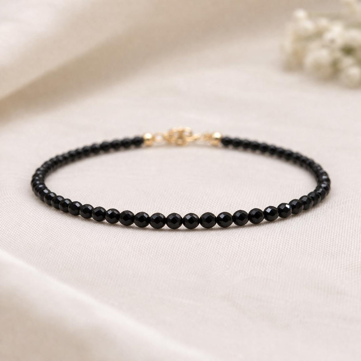 Dainty Black Tourmaline Gemstone Bracelet • Grounding, Protection, Balance • Healing Crystal • Handmade Jewelry for Women • Custom Length