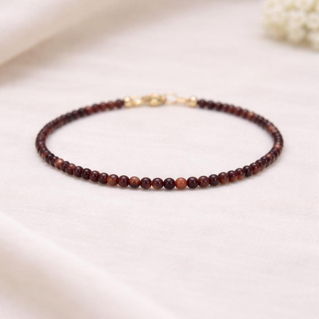 Delicate Red Tiger's Eye Bracelet • Ignite Motivation & Strengthen Focus • Genuine Gemstone Jewelry for Women • Adjustable Length