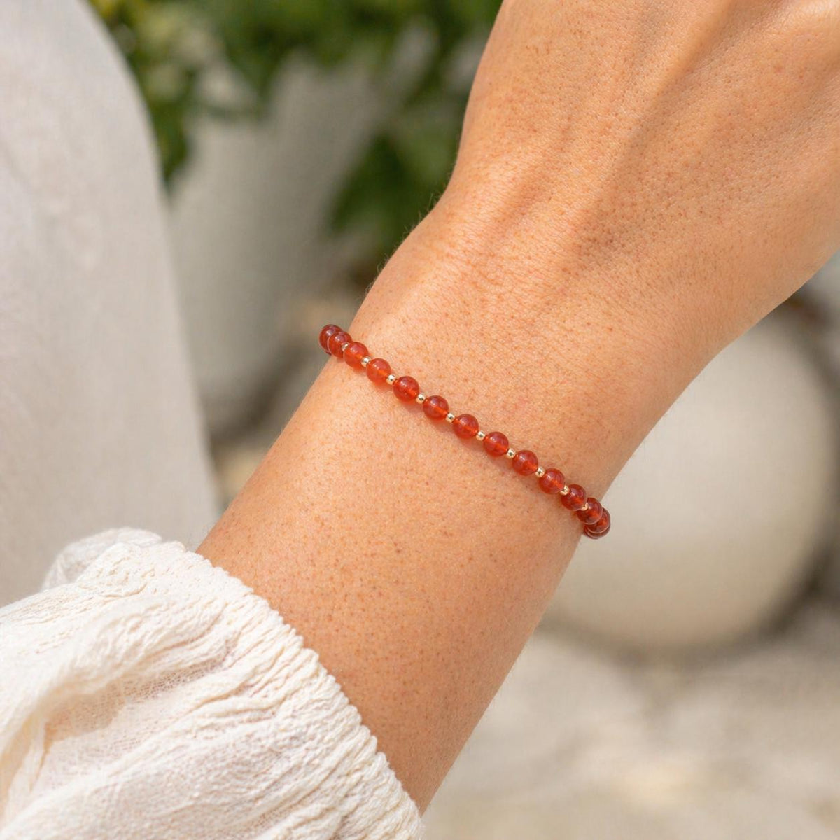 Carnelian Bracelet • Gemstone Jewelry for Women • Gift for Libra or Scorpio • Minimalist Boho Jewelry • Smooth Round Carnelian Stone