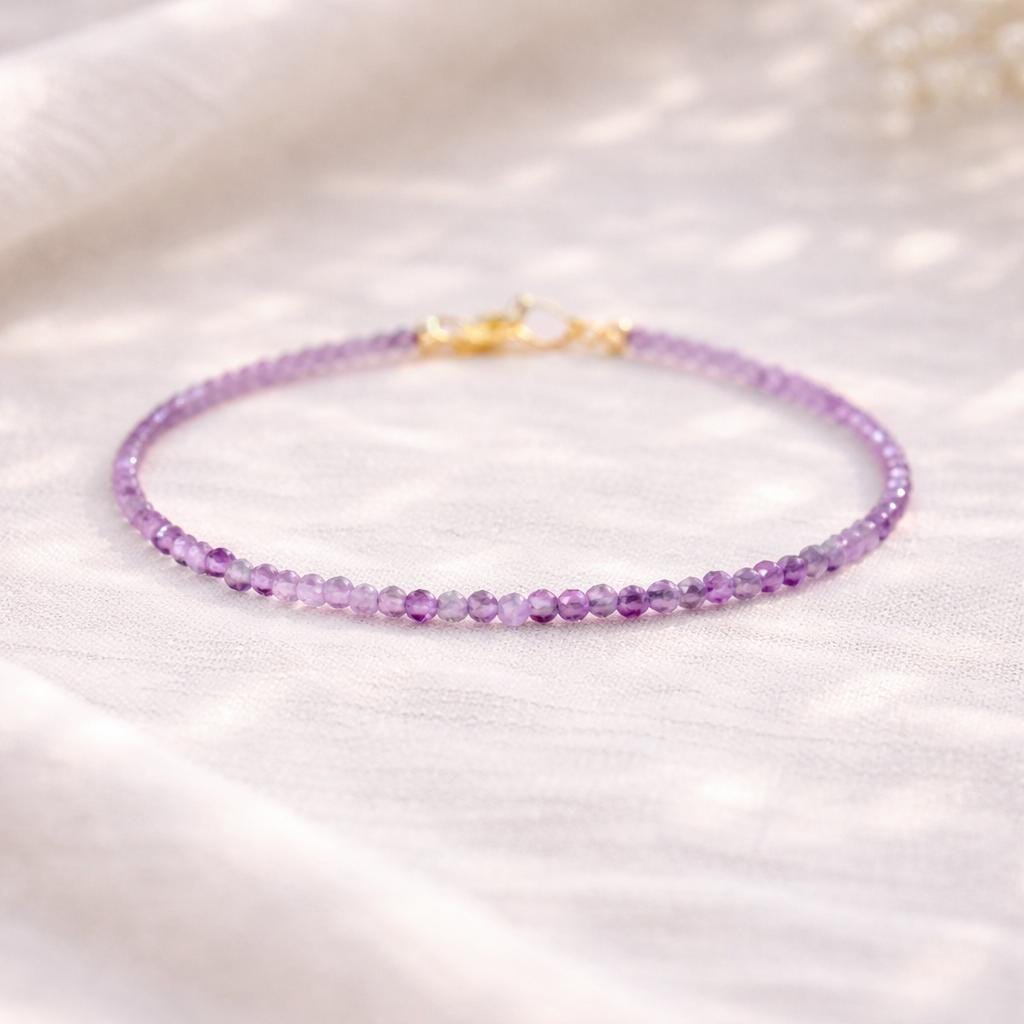 Dainty Amethyst Gemstone Bracelet • February Birthstone • February Birthday Gift • Genuine Crystal Jewelry for Her • Dainty & Delicate