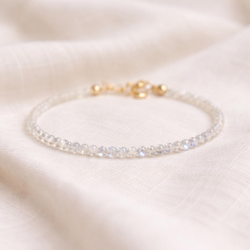 Dainty Moonstone Gemstone Bracelet • Energy Protection, Strength, Healing • Natural Gemstones • Beautiful Blue Flash Moonstone Jewelry