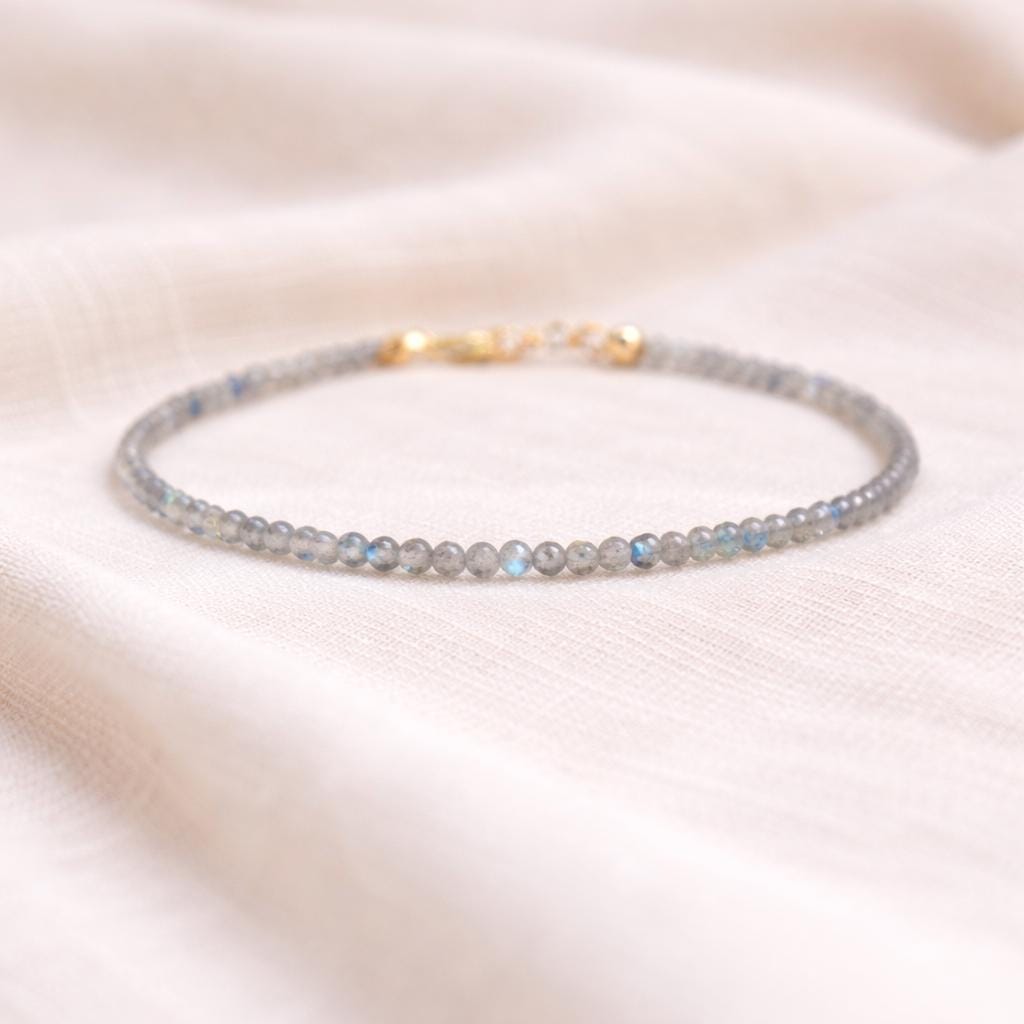 Dainty Labradorite Gemstone Bracelet • Genuine 3mm Crystal Jewelry • Dainty & Delicate