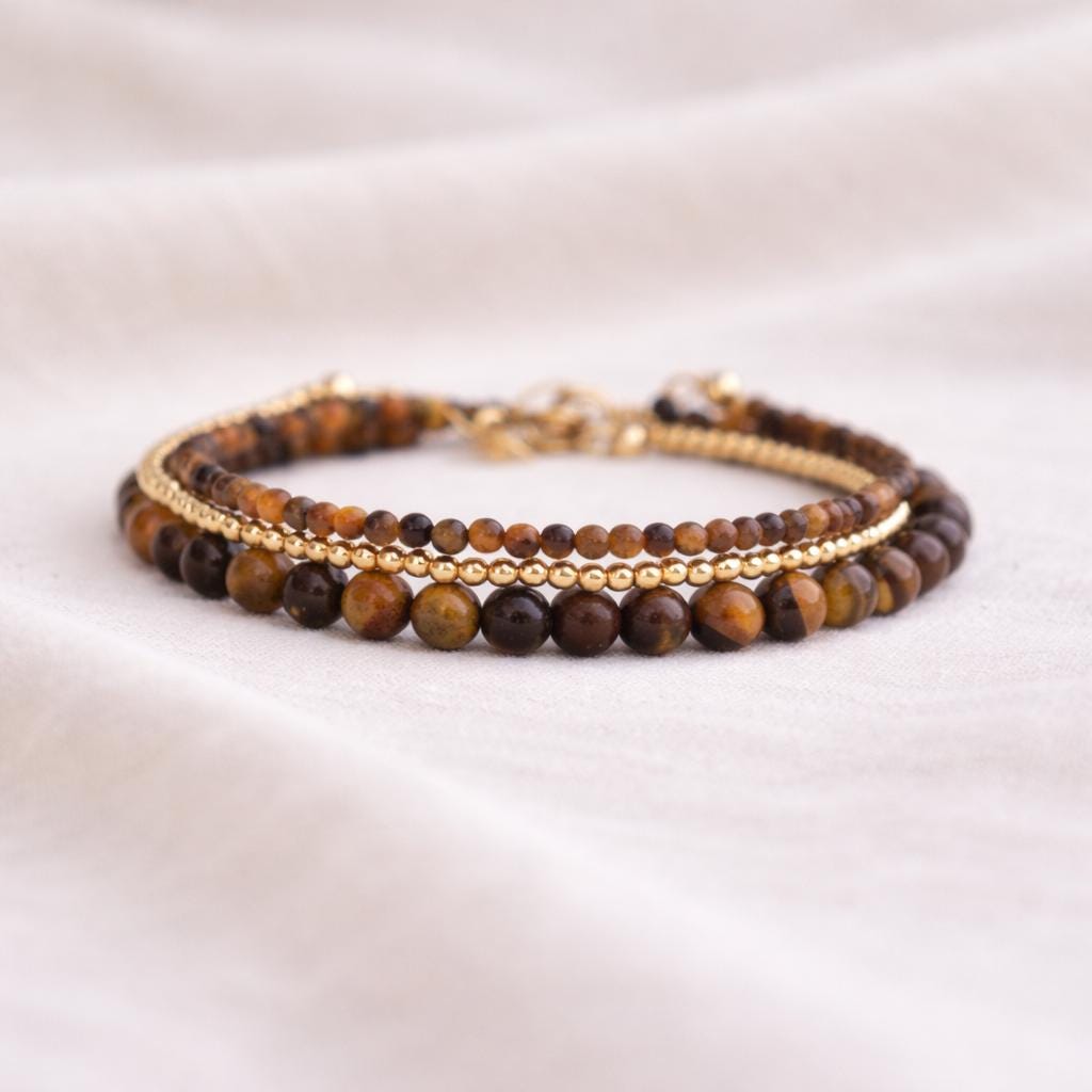 Natural Tiger's Eye Bracelet • Healing Gemstone • Self Confidence, Strength • Dainty Beaded Bracelet • Elegant Crystal Jewelry for Women