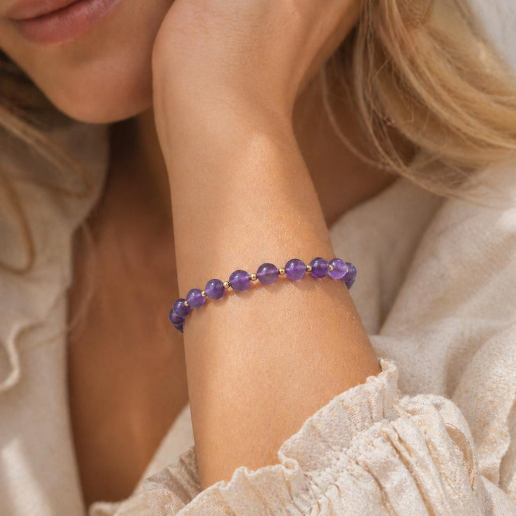 Amethyst Bracelet • February Birthstone Bracelet • 6mm Natural Amethyst Gemstone Bracelet • Adjustable Gemstone Bracelet