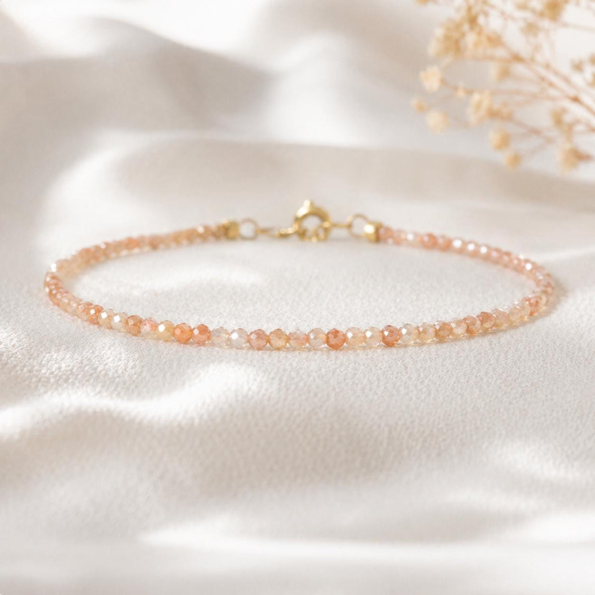 Dainty Sunstone Gemstone Bracelet • Leo Bracelet • Genuine Crystal Jewelry • Dainty & Delicate Stacking Bracelet for Women