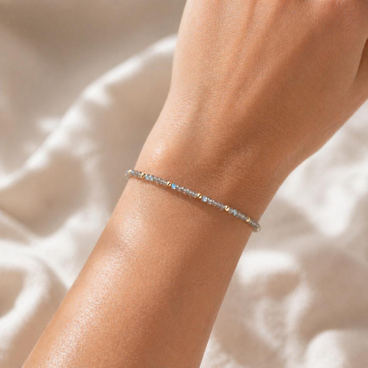 Labradorite Bracelet • Dainty & Delicate Gray Gemstone Jewelry • Ultra Delicate, Minimalist, Stacking, Super Skinny Bracelet