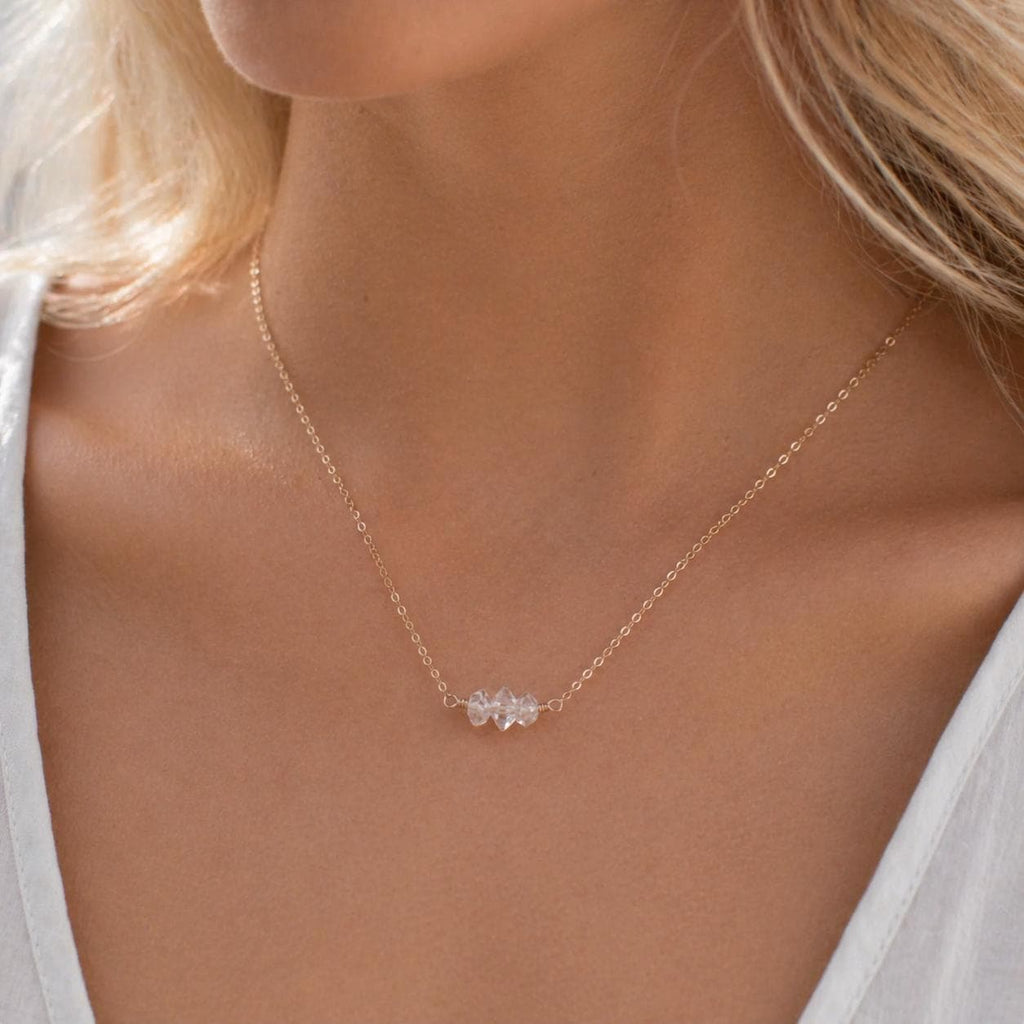 Triple Herkimer Diamond Necklace • April Birthstone Jewelry • Handmade Jewelry • Delicate Crystal Jewelry • Valentine's Day Gift for Her