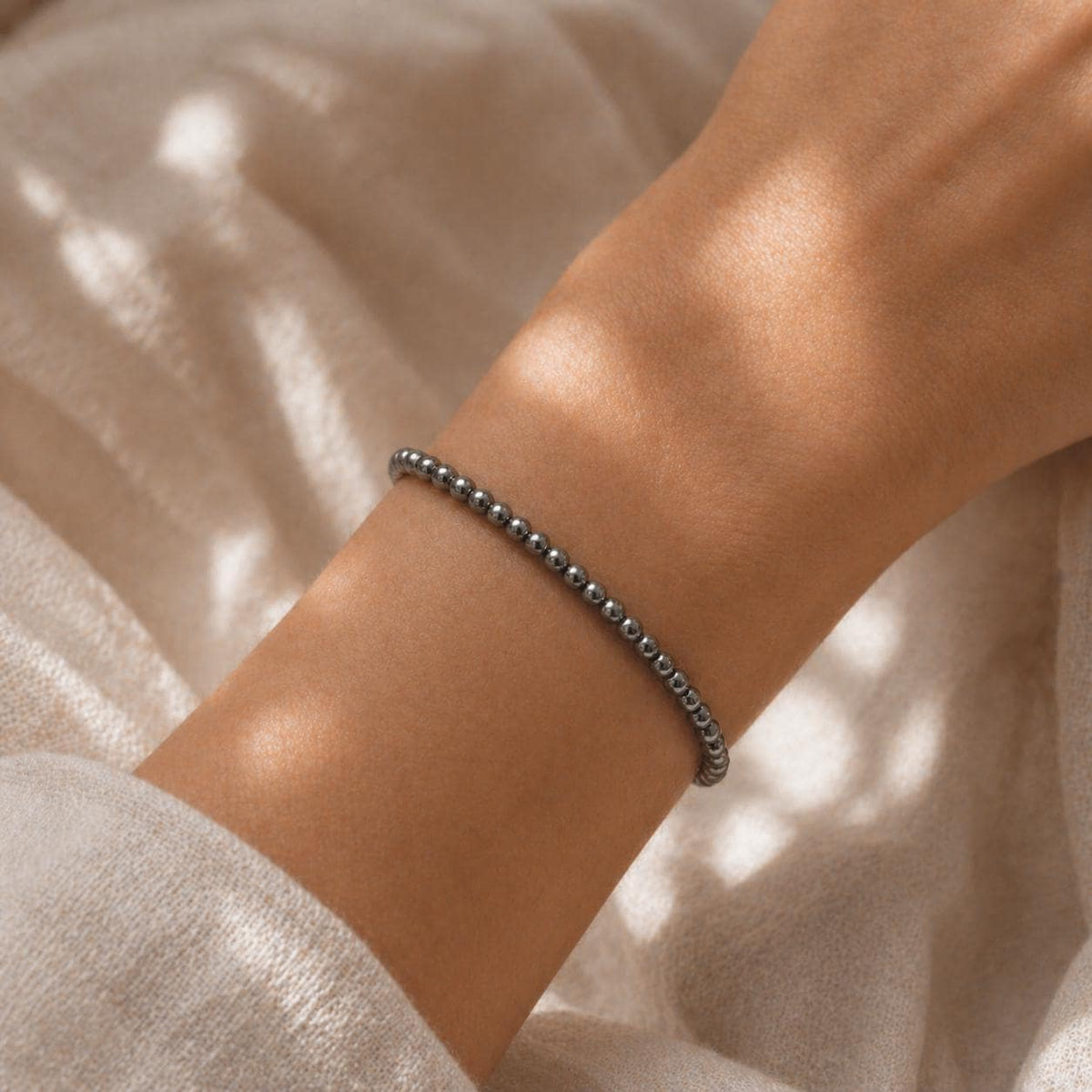 Hematite Beaded Bracelet • Minimalist Gray Gemstone Bracelet • 3mm Dainty Bracelet • Natural Hematite Jewelry • Stacking Bracelet Gift
