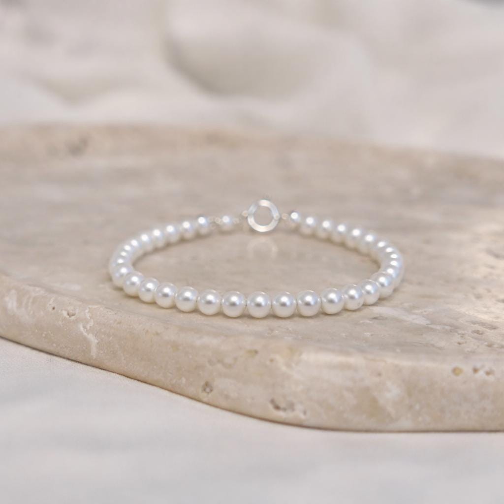 4mm Natural Pearl Bracelet • Genuine Gemstones • June Birthday Gift for Women • Dainty Beaded Bracelet • Elegant Crystal Jewelry for Women