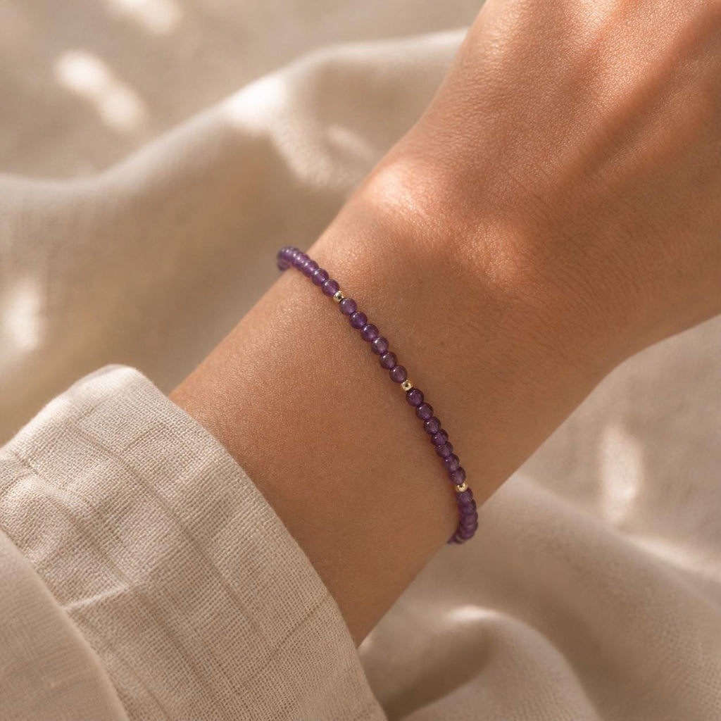 Dainty Amethyst Gemstone Bracelet • February Birthstone • February Birthday Gift • Genuine Crystal Jewelry for Her • Minimalist & Delicate