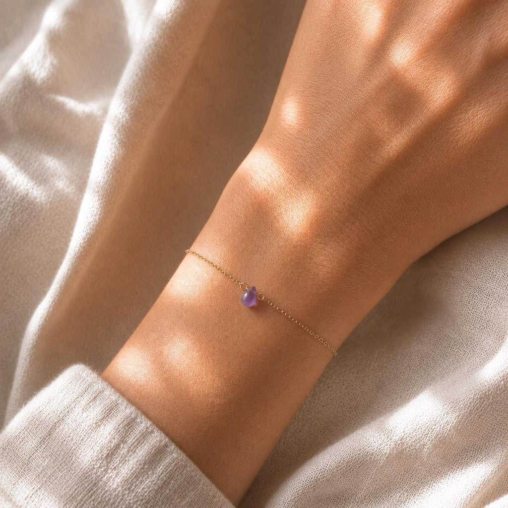 Dainty Amethyst Bracelet, February Birthstone Bracelet, Minimalist Purple Gemstone Bracelet, Delicate Handmade Jewelry Gift for Her
