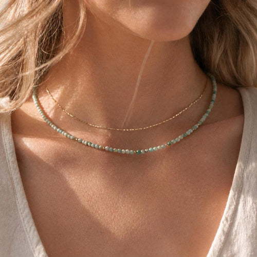 Blue Peruvian Opal Necklace, Handmade Gemstone Necklace, Gold Filled Layering Necklace, October Birthstone Gift, Beachy Minimal Jewelry