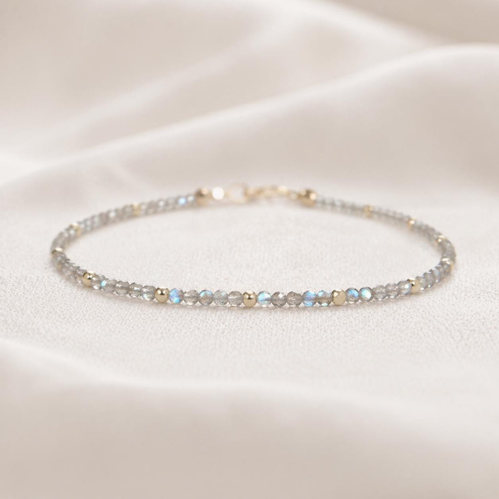 Labradorite Bracelet • Dainty & Delicate Gray Gemstone Jewelry • Ultra Delicate, Minimalist, Stacking, Super Skinny Bracelet