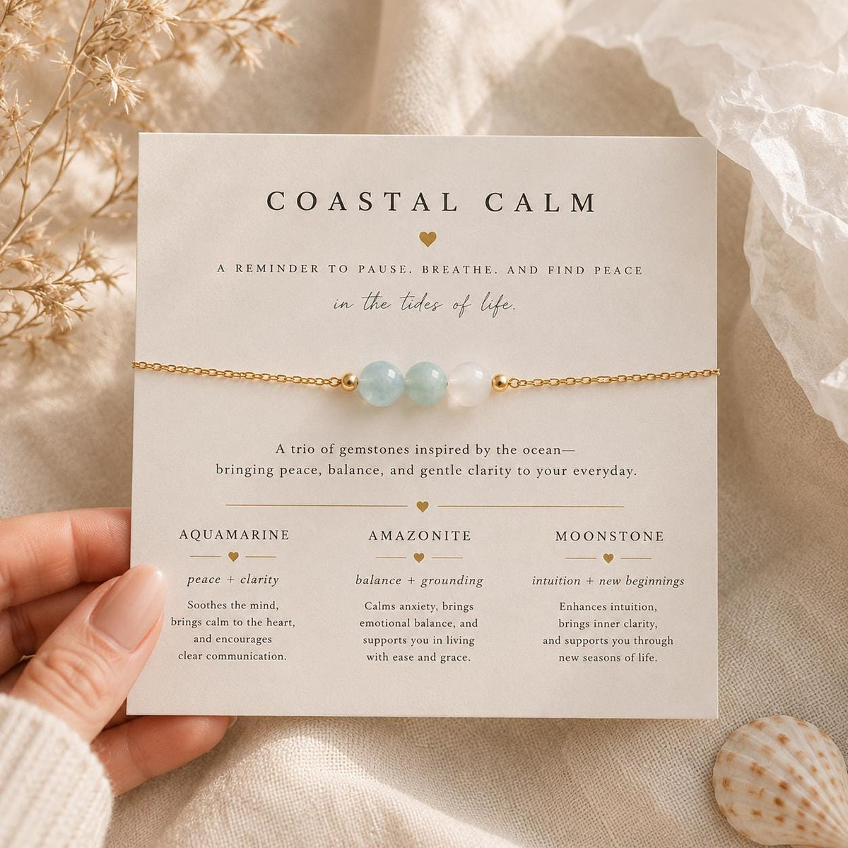 Coastal Calm Bracelet, Aquamarine Amazonite Moonstone Bracelet, Ocean Inspired Jewelry, Peaceful Gemstone Bracelet, Gold Filled Bracelet