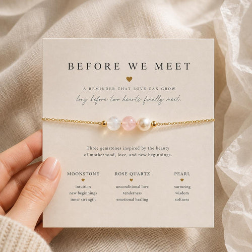 Before We Meet Necklace, Pregnancy Gift for Mom To Be, Moonstone Rose Quartz Pearl Gemstones, Baby Shower Gift, IVF Rainbow Baby Gift