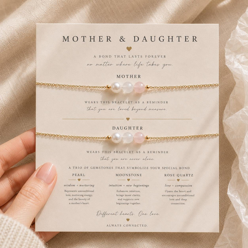 Mother Daughter Bracelet Set, Pearl Moonstone Rose Quartz Bracelet, Matching Bracelets for Mom and Daughter, Meaningful Gift for Her