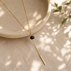 Minimalist Obsidian Lariat Necklace, Black Gemstone Y Necklace