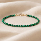 Malachite Bracelet, Dainty Green Gemstone Bracelet, Minimalist Beaded Bracelet, Gold Malachite Jewelry, Sterling Silver Bracelet