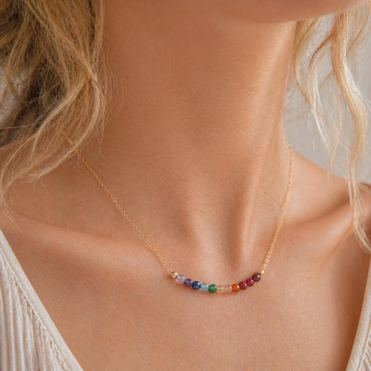 Rainbow Gemstone Necklace, Subtle Pride Jewelry, LGBTQ Jewelry Gift, Subtle Pride Necklace, Custom Length, Coming Out Gift