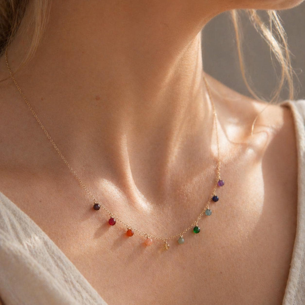 Rainbow Gemstone Necklace • Pride Jewelry • 4mm Multicolor Dainty Gold Necklace • Minimalist Birthstone Necklace • Colorful Coming Out Gift