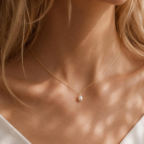 Beauty & Brains Freshwater Pearl Necklace – Graduation Gift for Her, College Grad Jewelry, Minimalist Gold Filled Pearl Pendant Necklace