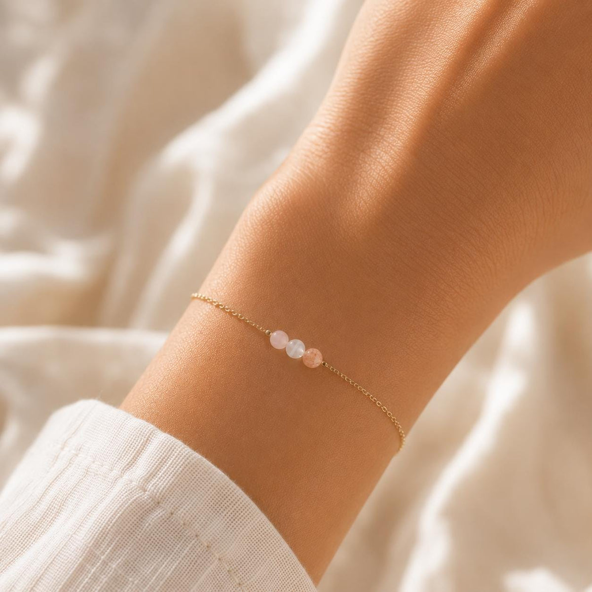 Keep Going Bracelet, Encouragement Gift for Women, Rose Quartz Moonstone Sunstone Bracelet, Healing Jewelry, Inspirational Gift
