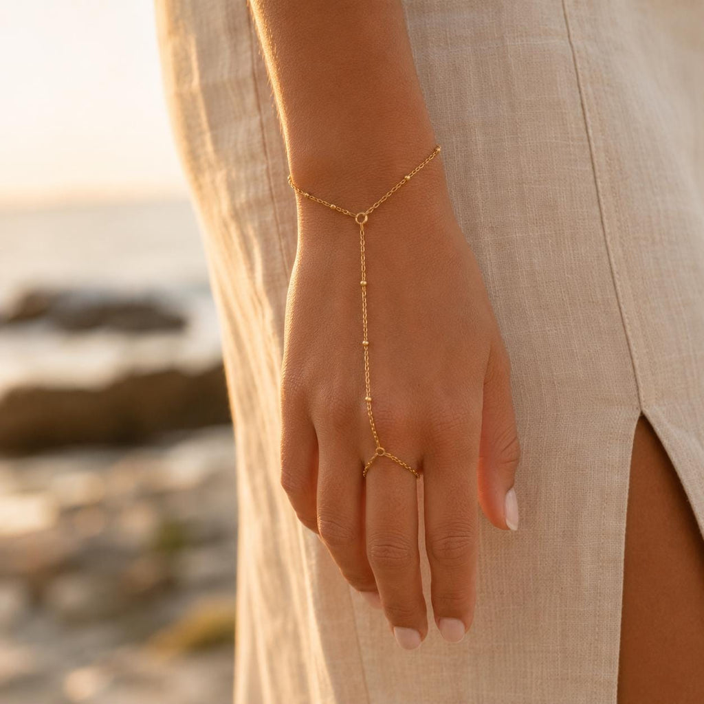 Gold Satellite Hand Chain, Gold Hand Bracelet Ring Chain, Dainty Boho Hand Jewelry, Minimalist Finger Bracelet, Slave Bracelet
