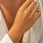 LUMIÈRE Hand Chain, Gold Hand Bracelet Ring Chain, Dainty Boho Hand Jewelry, Minimalist Finger Bracelet, Slave Bracelet