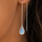 Moonstone Threader Earrings, Something Blue Bridal Earrings, June Birthstone Jewelry, Gold Bridal Threaders, Minimalist Wedding Earrings