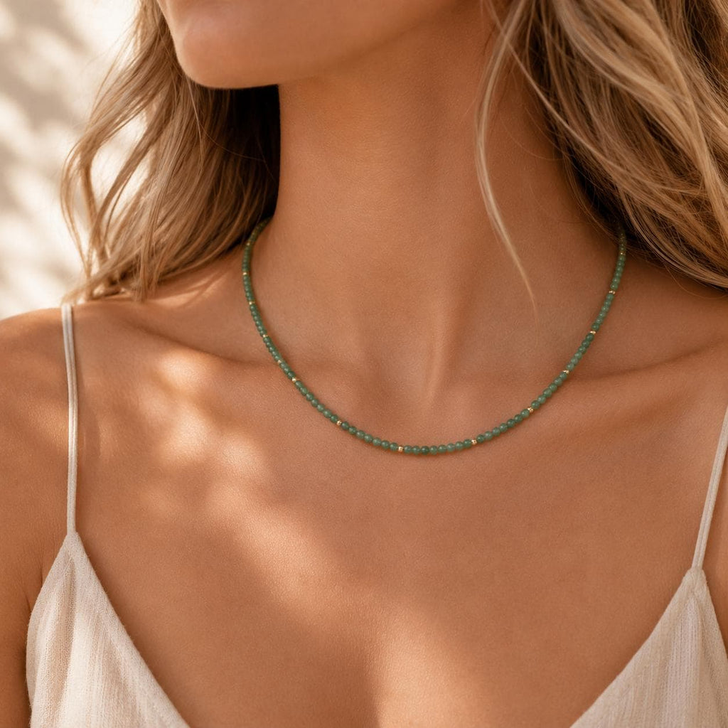 Natural Jade Necklace • Harmony, Prosperity, Good Luck • Dainty Jade Bead Necklace • Minimalist Green Jade Jewelry • Layering Necklace