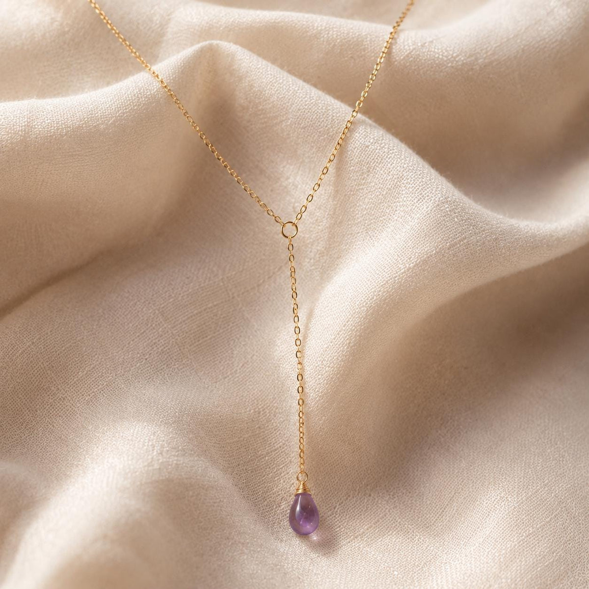 Amethyst Lariat Necklace, Lavender Gemstone Drop Chain, February Birthstone Y Necklace, Purple Gemstone Jewelry, February Birthday Gift
