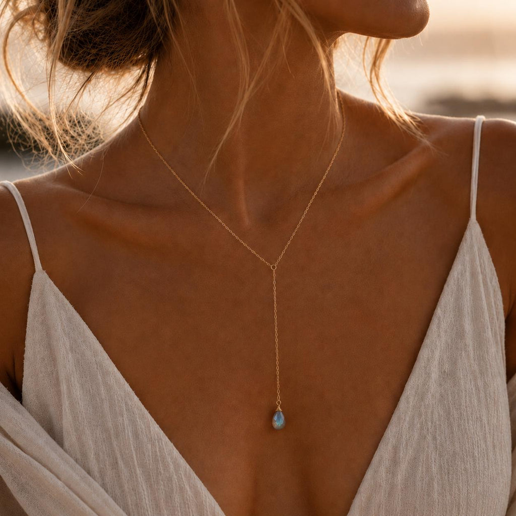 Labradorite Drop Necklace, Something Blue Bride Gift, Genuine Gemstone Jewelry, Alternative Bridal Jewelry
