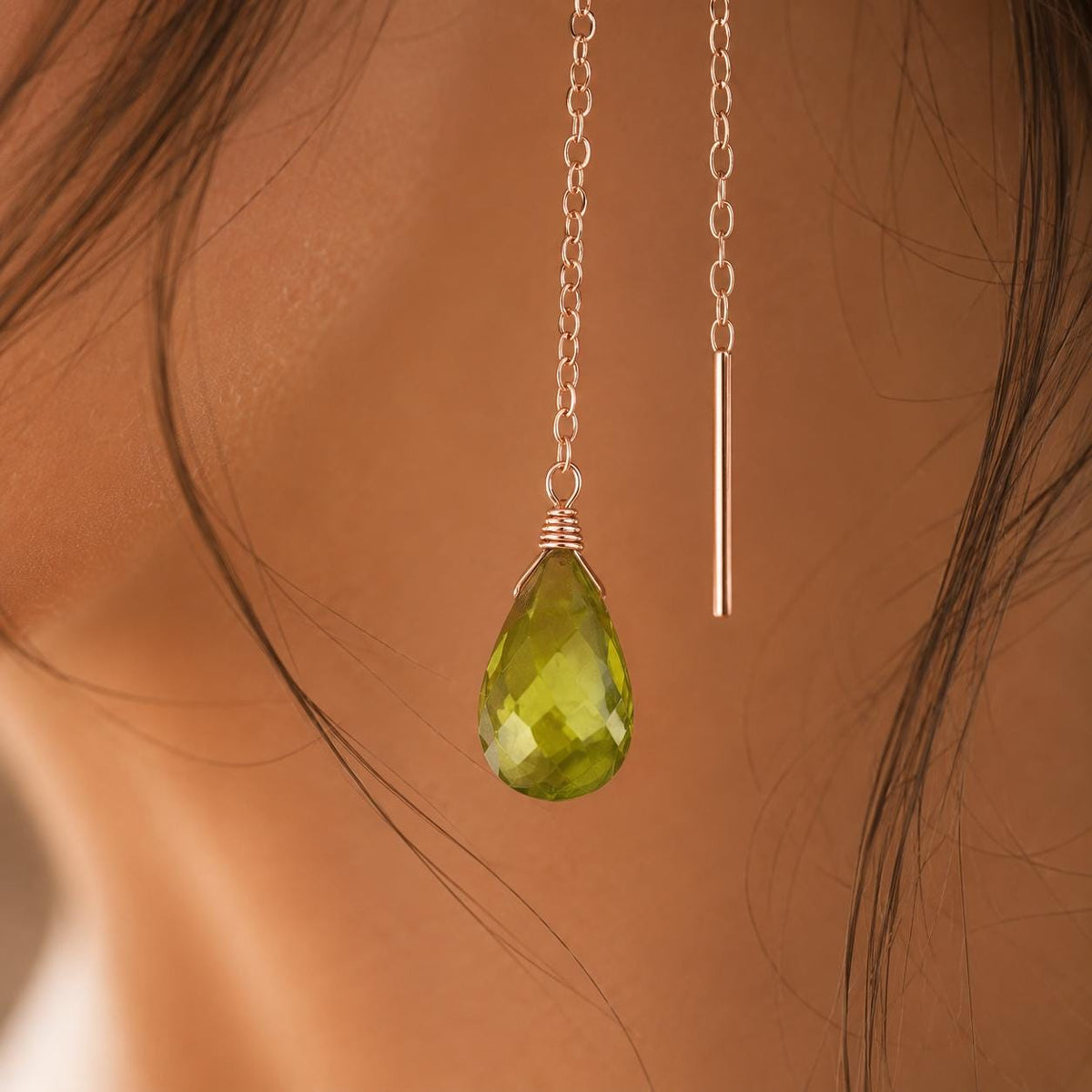 Peridot Threader Earrings, Gold Filled or Sterling Silver, August Birthstone Jewelry, Bridal Peridot
