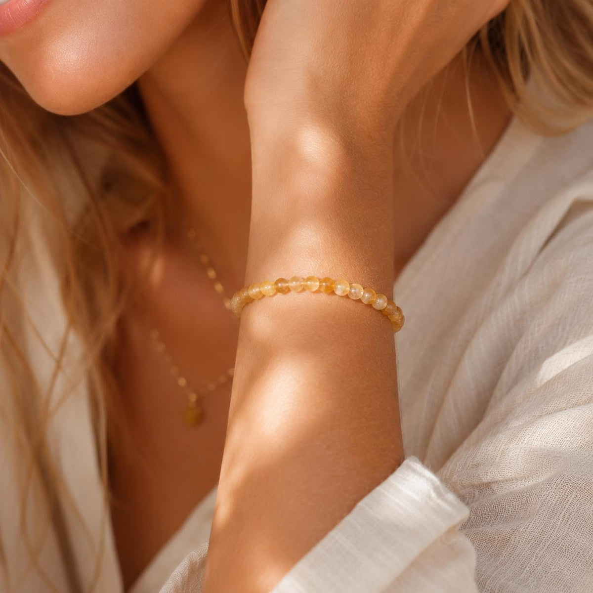Natural Citrine Bracelet, 4mm Genuine Citrine Gemstone Bracelet, November Birthstone Jewelry, Minimalist Gold Filled Bracelet, Gift for Her